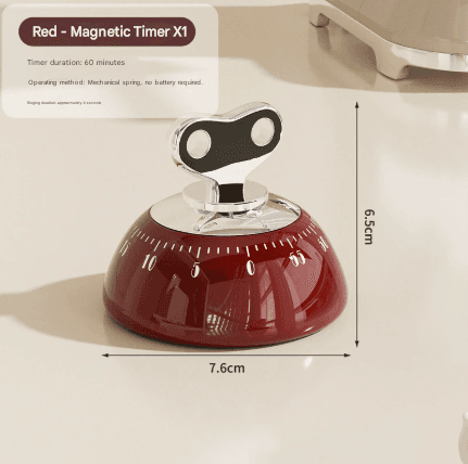 Red Magnetic Mechanical Kitchen Timer - 60-Minute Visual Countdown Clock