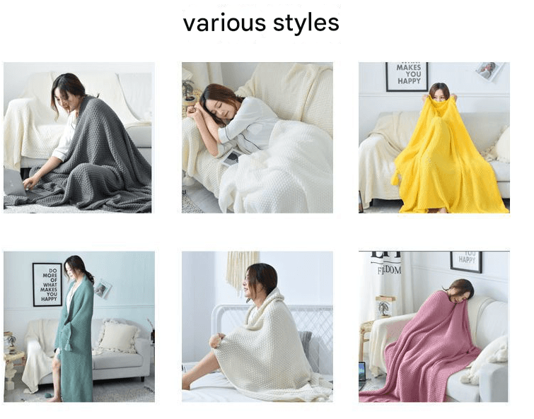 110 cm x 150 cm Beige Knitted Sofa Blanket for Autumn and Winter Naps