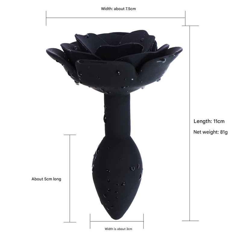 Rose Silicone Anal Plug - Smooth Tapered Design for Play (black)