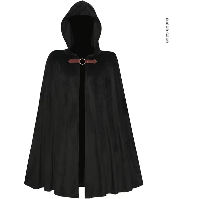 Black Shadow Wanderer Hooded Cape - Velvet Robe for Jedi, Wizard & Medieval