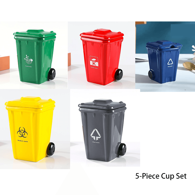 5-piece cup Creative Trash Can Ceramic Mug with Shovel Spoon - 400 ml Funny