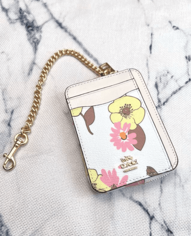 2 Pack Women's Mini Zip Card Holder & Coin Purse with Keychain - White Peach