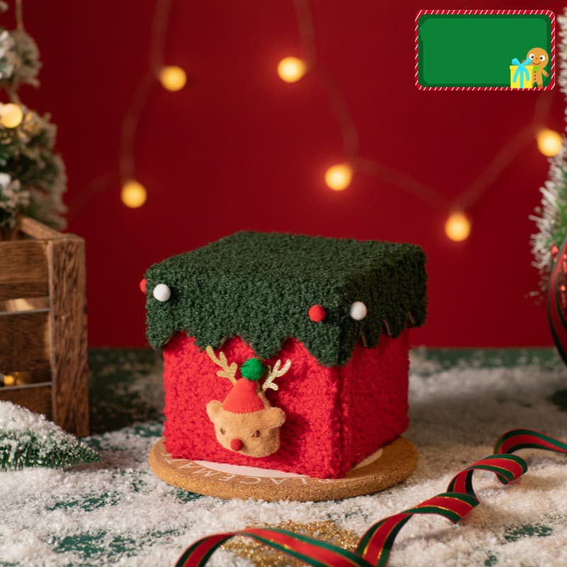 Red and Green Luxe Plush Christmas Gift Box - Decorative Holiday - Red Green