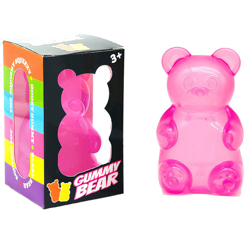 Pink Candy Gummy Bear Squishy Stress Relief Toy - Slow Rising Squeeze Fidget