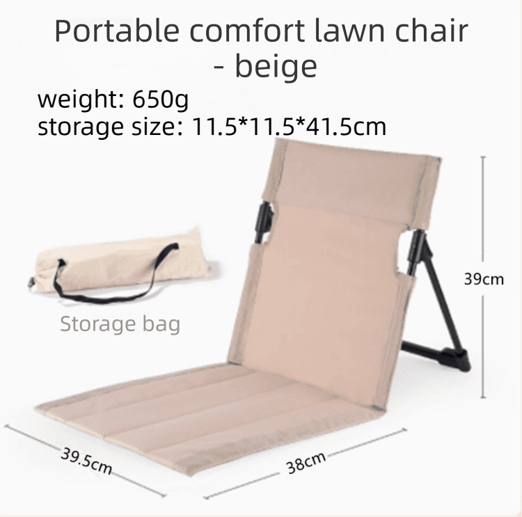Beige Portable Folding Camping Chair with Backrest & Storage-Bag