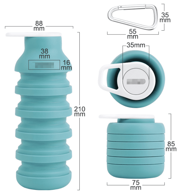 Black Collapsible Silicone Water Bottle Portable Travel Sports Cup