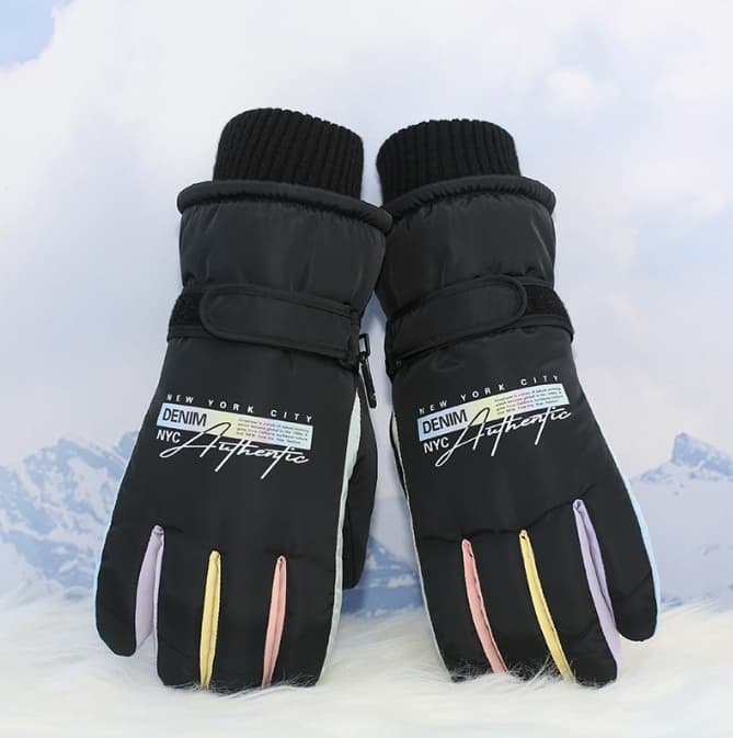 Black Women's Warm Winter Ski Gloves - Waterproof & Windproof Touchscreen
