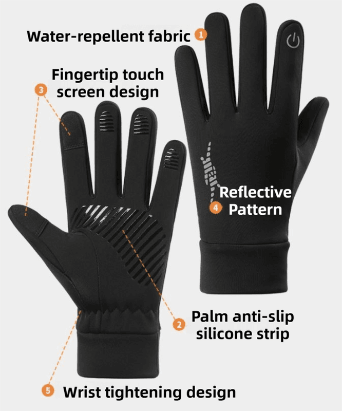 Black Windproof Thermal Sports Gloves - SD-01 Buckle / M Size