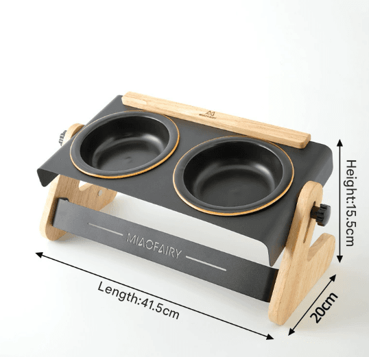 Adjustable Raised Pet Feeder - Modern Wood & Metal Stand with Dual Bowls