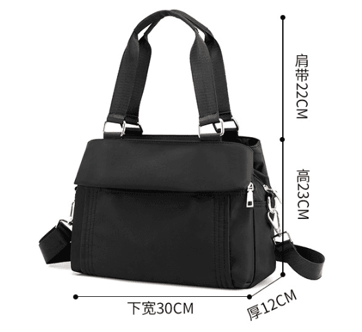 Black Women's Large Capacity Water-Resistant Nylon Handbag Multi-Compartment
