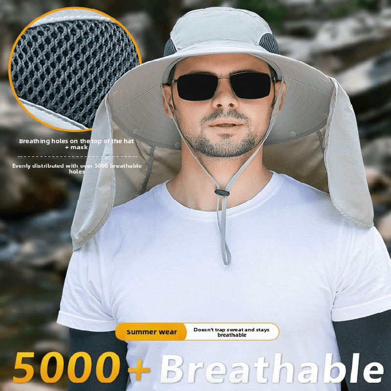 Light grey UPF 50+ Sun Protection Fishing Hat Wide Brim - Light Grey Neck