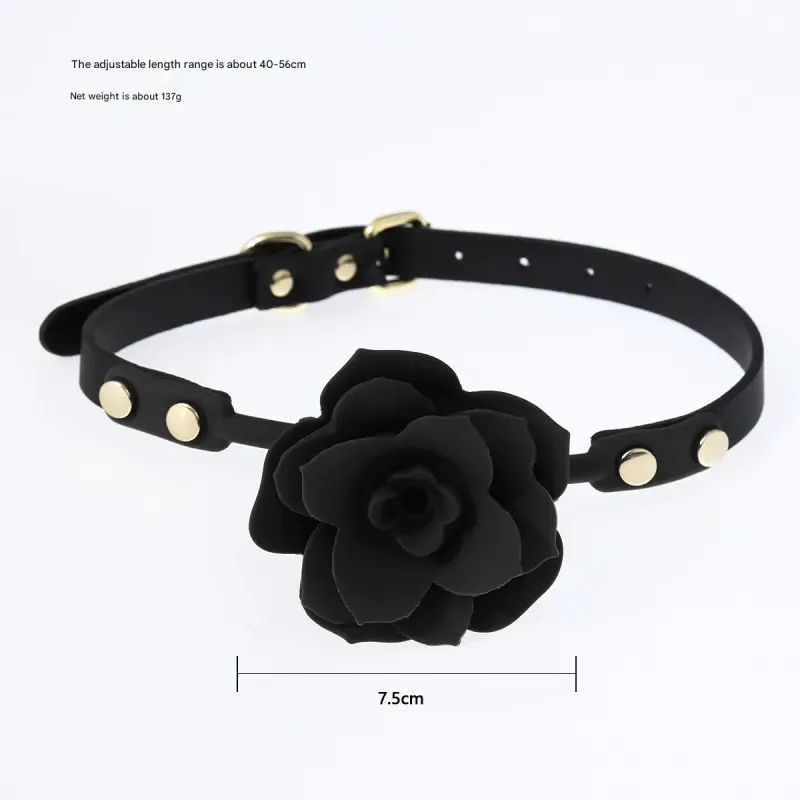 Silicone Rose Ball Gag with Adjustable PU Leather Strap - Playful - Black