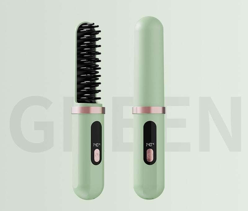 Cordless Hair Straightener Brush - 4000mAh USB-C Rechargeable, 4 - Green