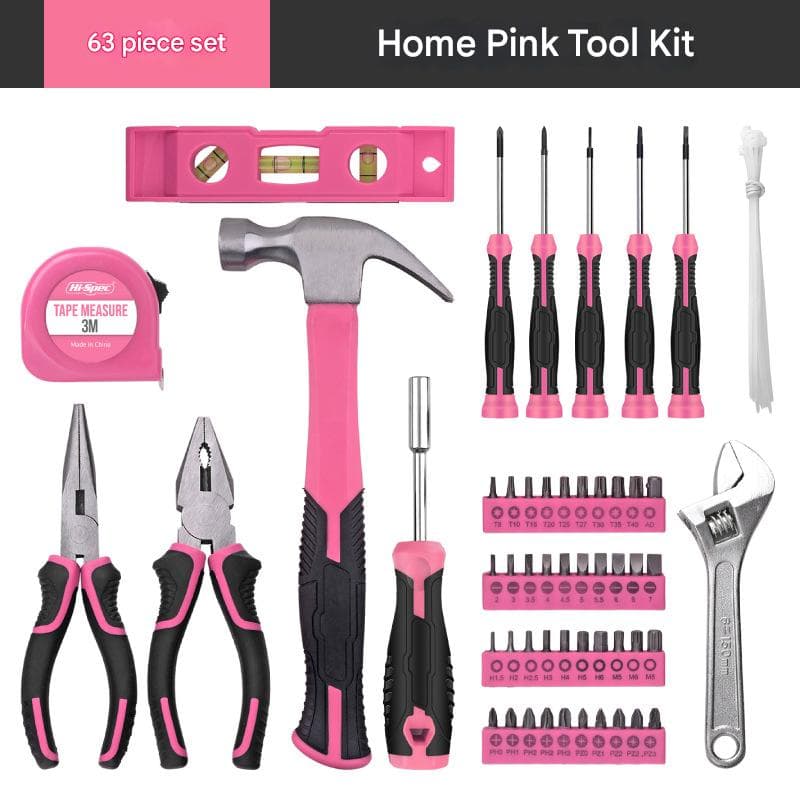 63-Piece Essential Home Repair Tool Kit with Portable Zipper Case (pink)