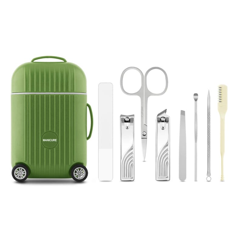 Green Mini Suitcase Manicure Set - 8-Piece Portable Grooming & Nail Care