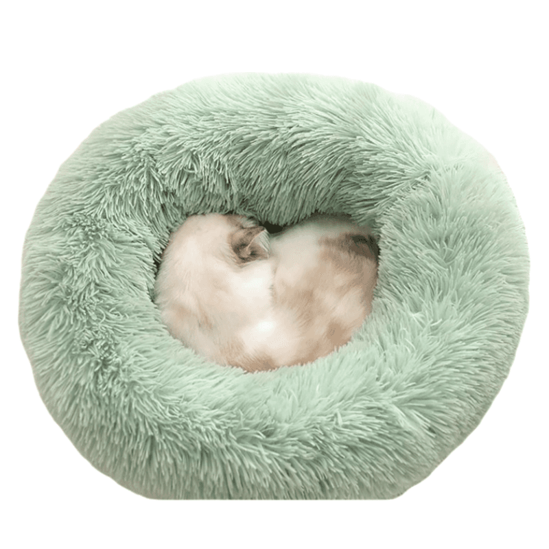 Green Cozy Donut Long Plush Cat & Dog Calming Bed (Diameter 50 cm)