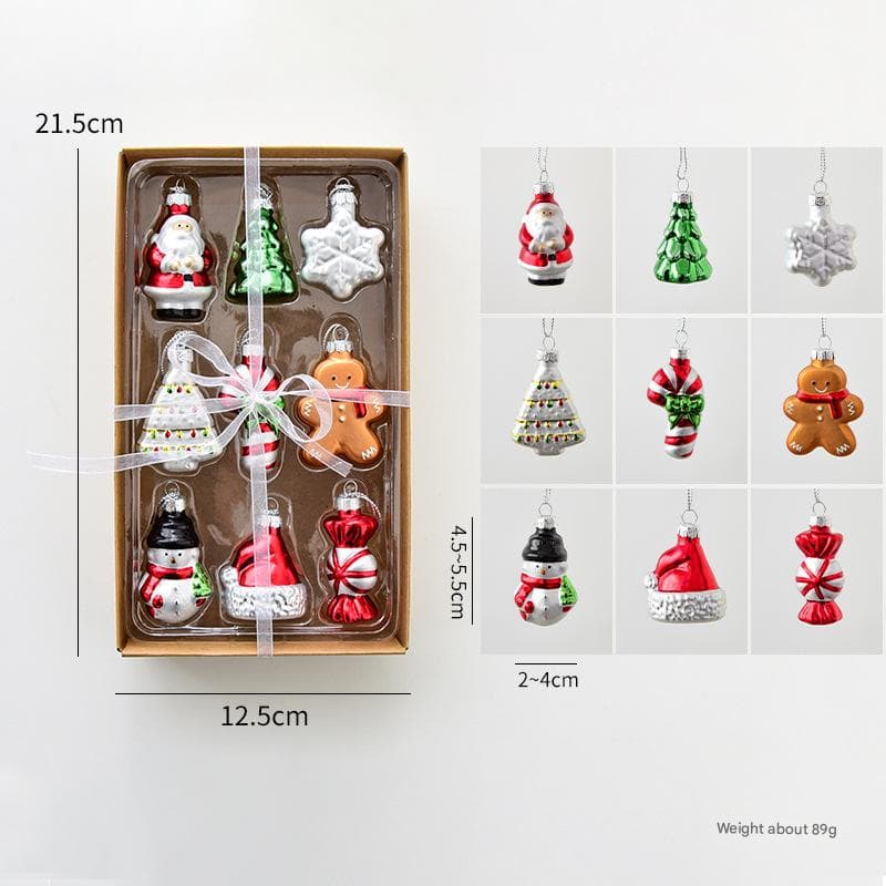 Style A Colorful Charming Miniature Glass Christmas Ornament Set - 9-Piece