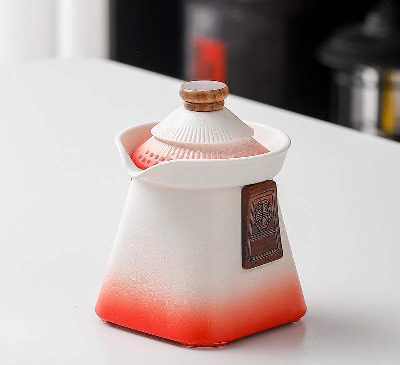 Artisan Ceramic Tea Pot with Built-in Strainer - 280 ml - White+red