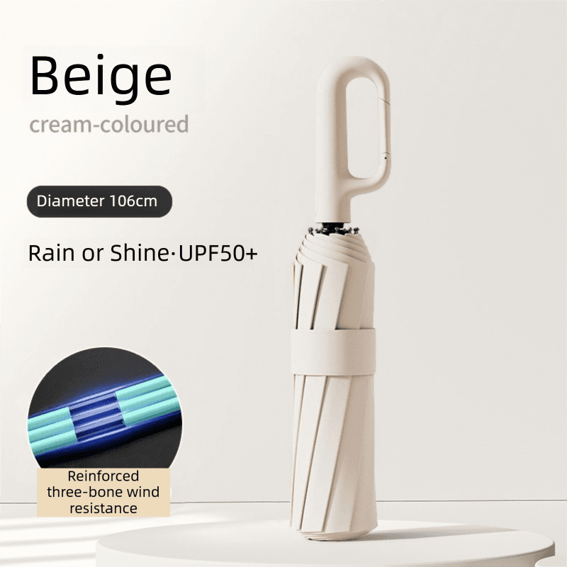 Beige Heavy Duty Fully Automatic Carabiner Umbrella - Size 106 cm
