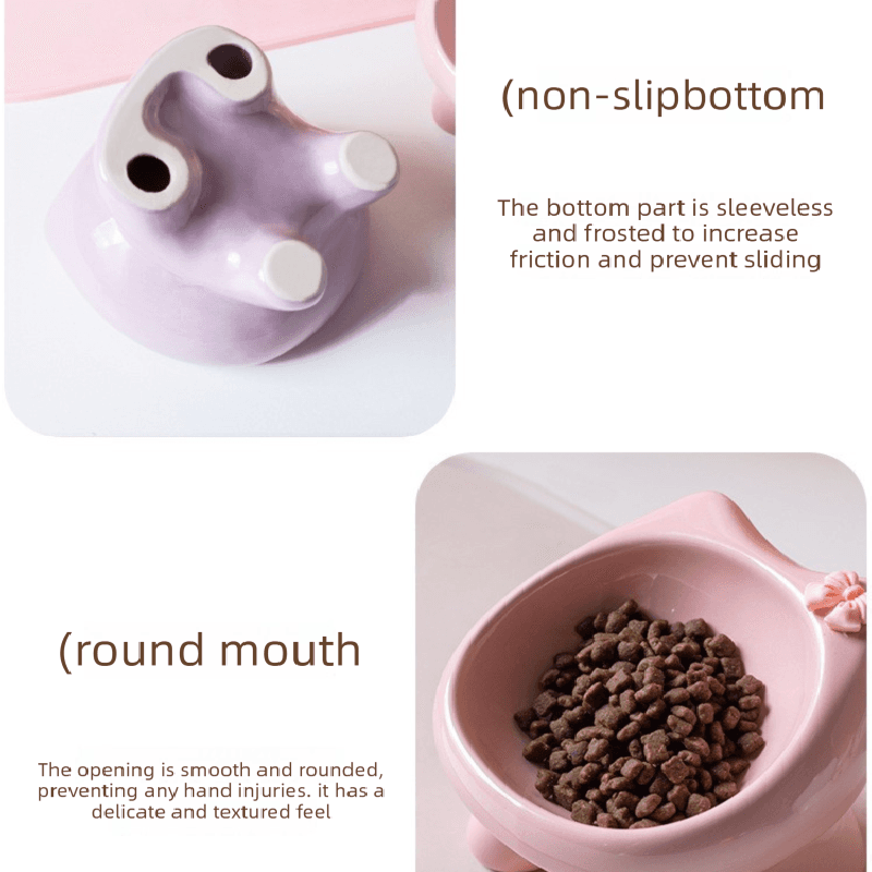 White Ceramic Elevated Cat Bowl Tilted Raised Pet Feeder - White Or