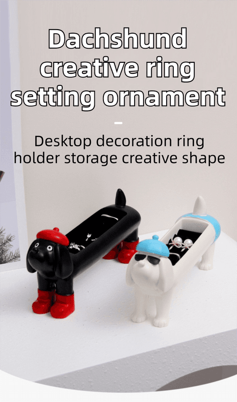 White Resin Dachshund Puppy Ring Earring Tray with Sponge Slots - Unique Dog