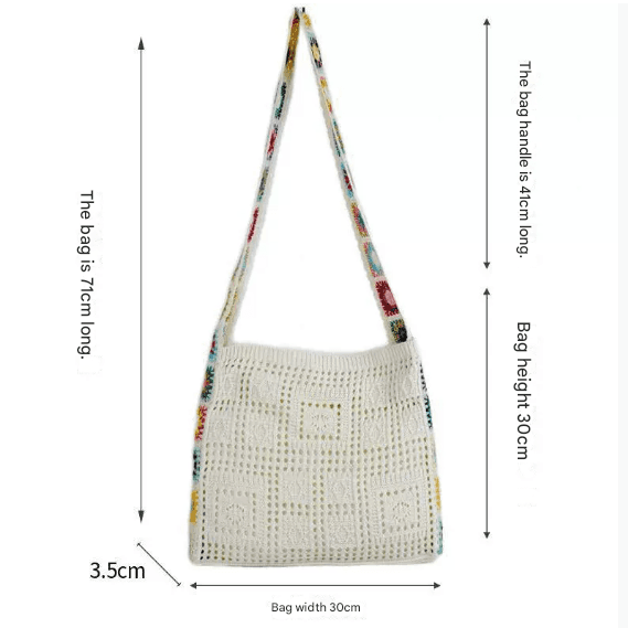 Beige Bohemian Hollow Knit Tote Bag - Large Capacity Crossbody Shoulder Bag