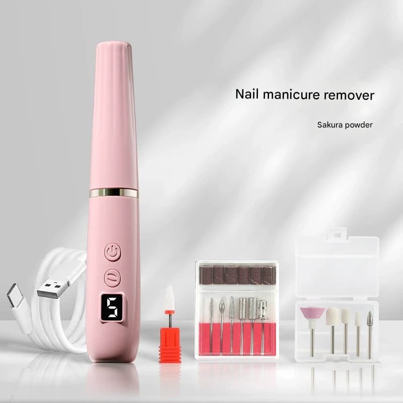 Portable Electric Nail Drill Machine Kit - 18000 RPM, 5-Speed, USB-C - Pink