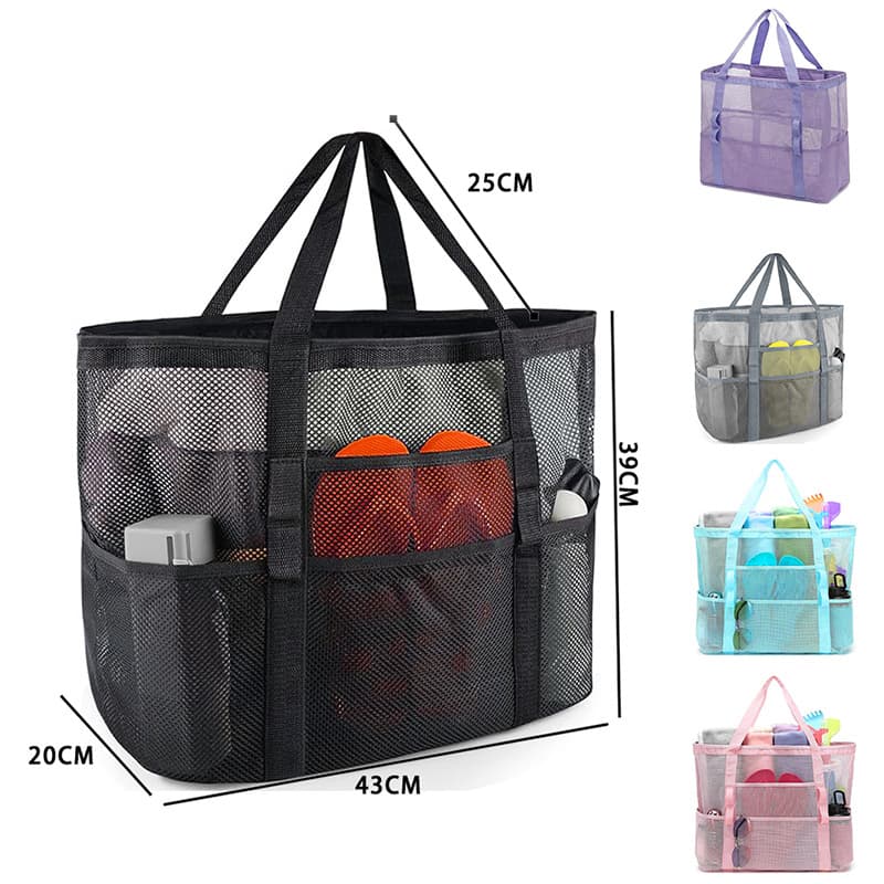 2-PCS Grey Mesh Beach Tote Bag - Large Capacity Swim Gear Organizer