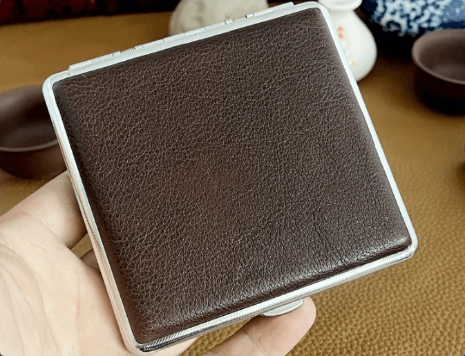 Genuine Leather Cigarette Case Deep Coffee Oil Wax Pebbled Grain 20 Stick