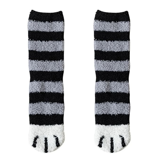 3-piece Black Cat Paw Fuzzy Socks for Women - Plush Thermal Slipper Socks