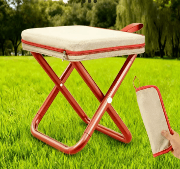 Red Heavy Duty Portable Folding Stool - Compact Lightweight Camping Seat