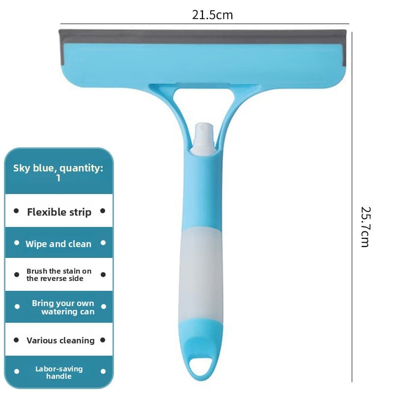 2-PCS Blue 3-in-1 Window Squeegee with Built-in Spray Bottle and TPR Scraper
