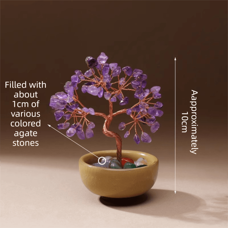 Natural Purple Crystal Money Tree with Agate Basin & Adjustable Wire