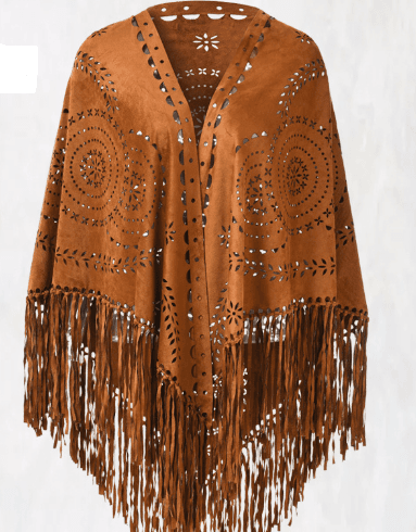 Brown Suede Wheat Tassel Triangle Scarf - Autumn Warm Shawl for Women