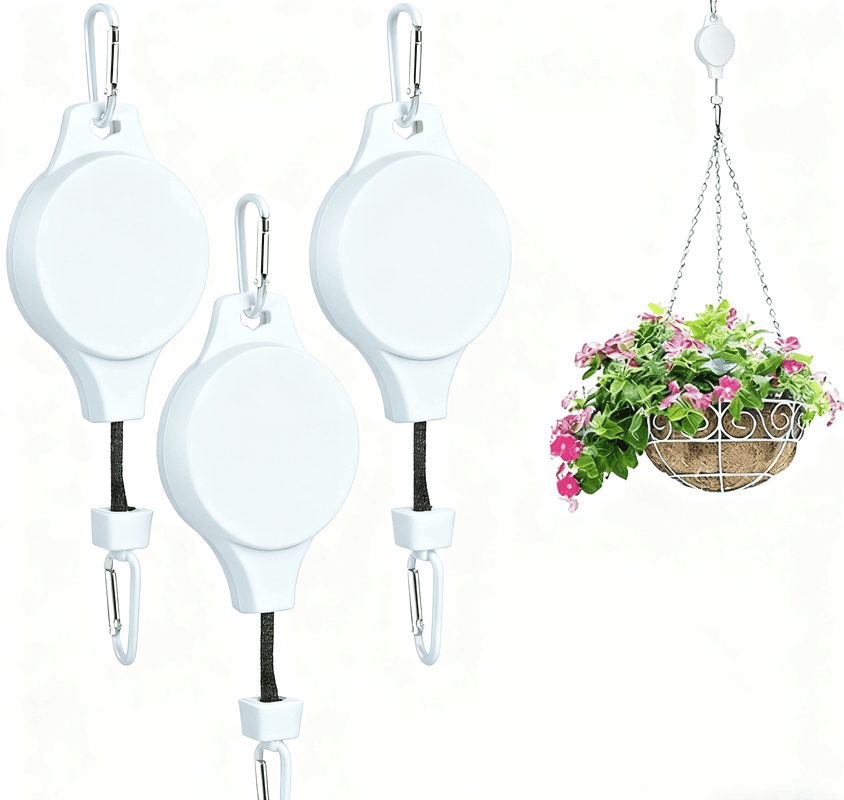 3-Piece White Retractable Hanging Basket Pulley System - Max Load 5KG