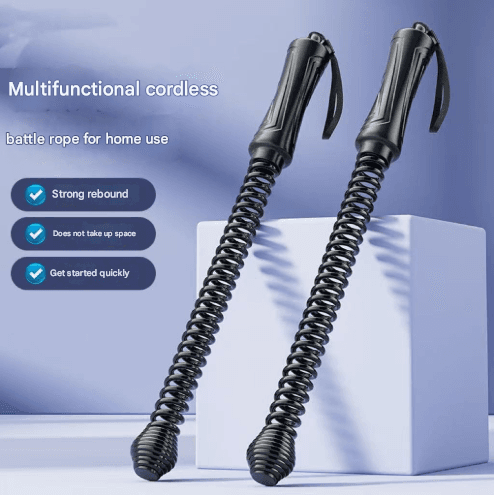 Black Cordless Battle Ropes - Heavy Duty Spring Steel Power Trainers