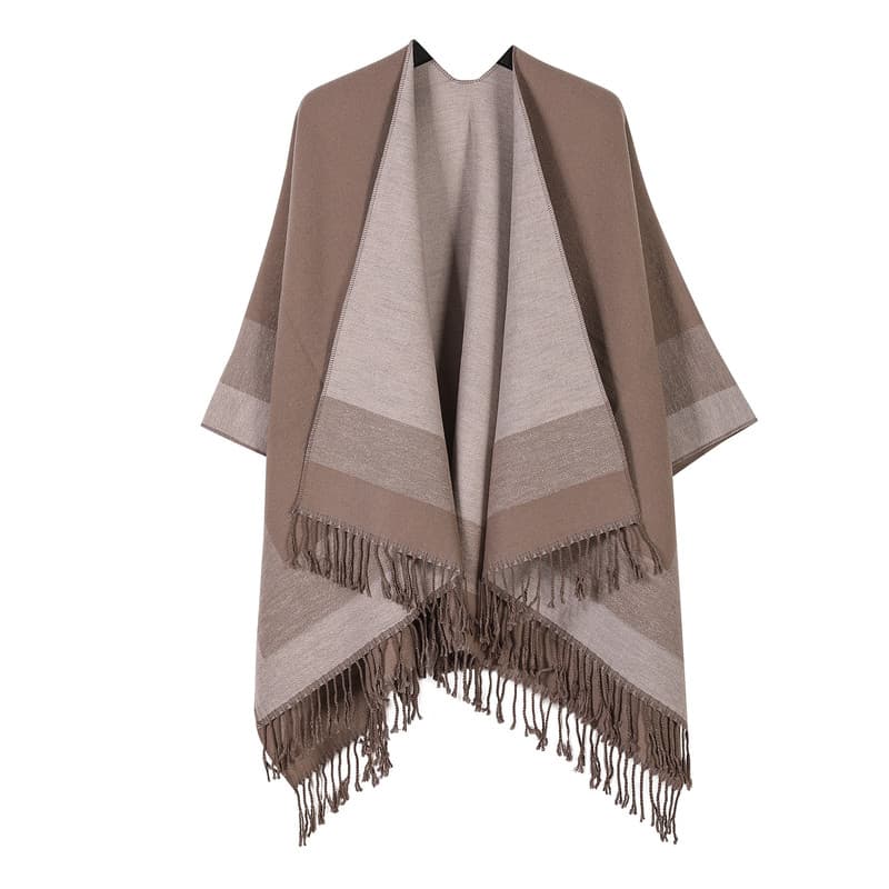 Khaki women's tassel cape shawl scarf, multi-functional all-in-one warm
