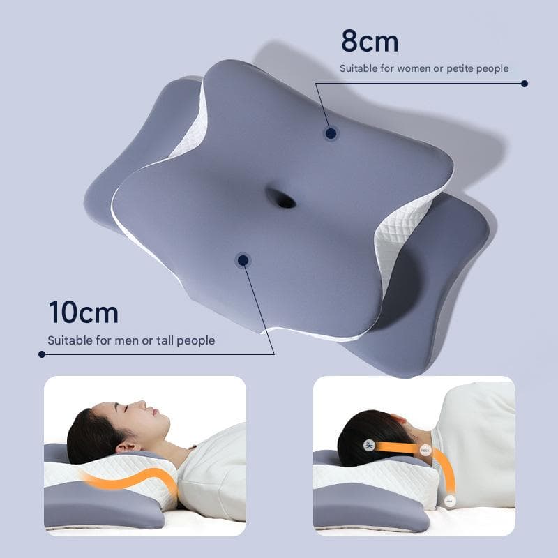 Blue and White Ergonomic Butterfly Memory Foam Pillow - Cervical Neck