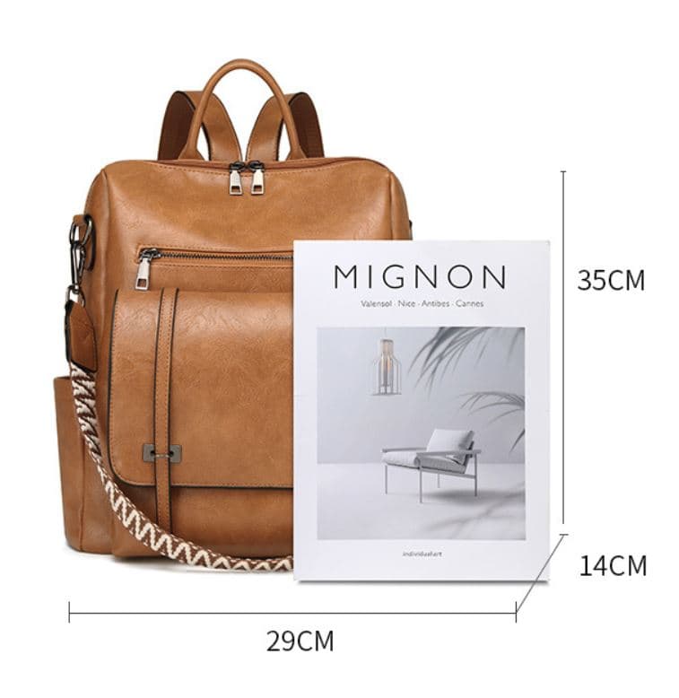 Black Retro Soft PU Leather Backpack for Women - Water-Resistant