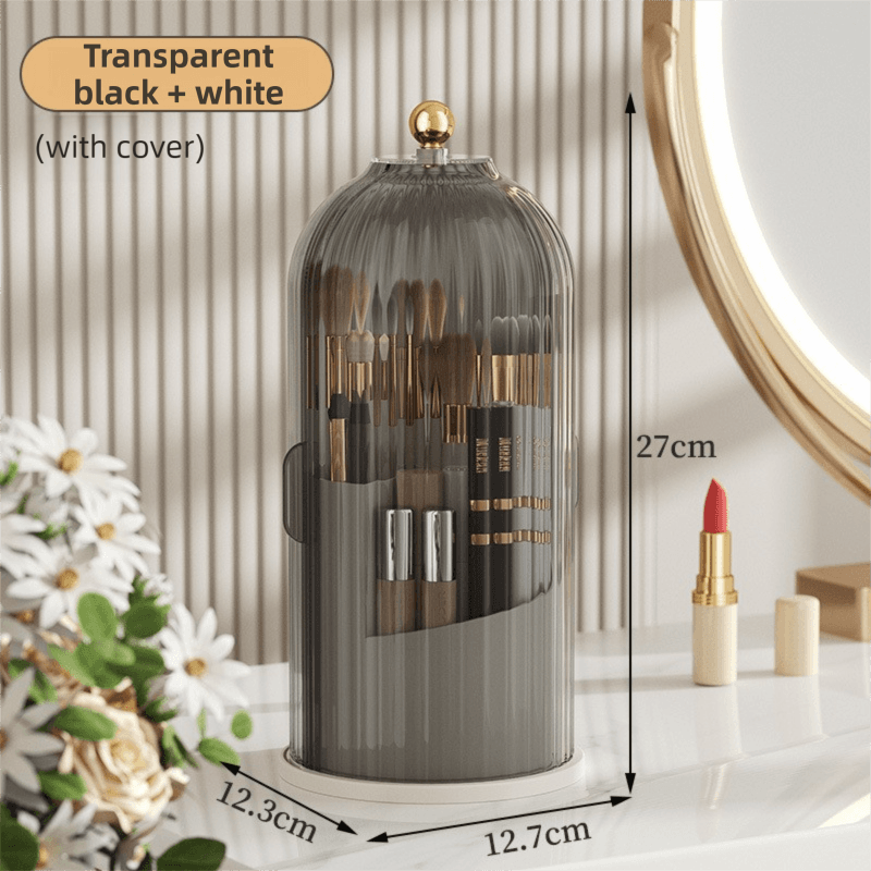 White 360° Rotating Makeup Brush Holder with Black - White Holder With Black