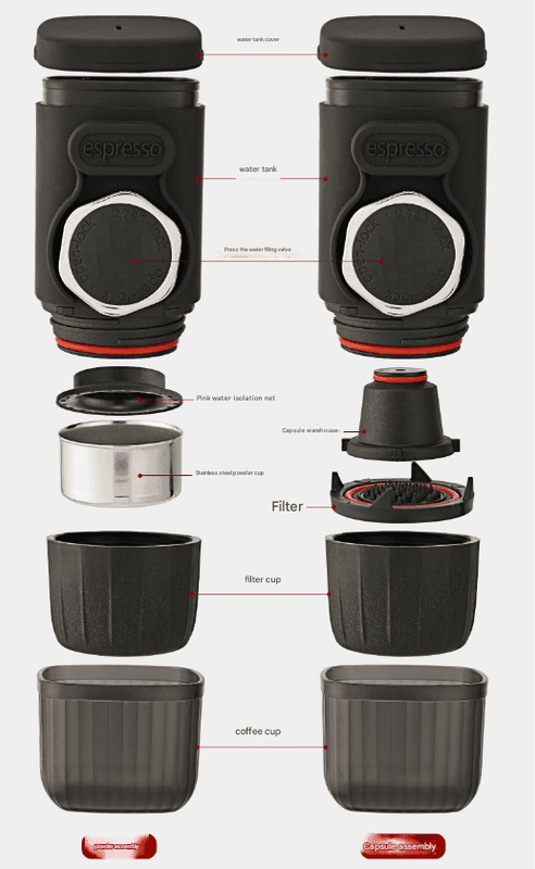 Portable Hand-Press Espresso Maker - Compact Capsule & Powder Coffee Machine