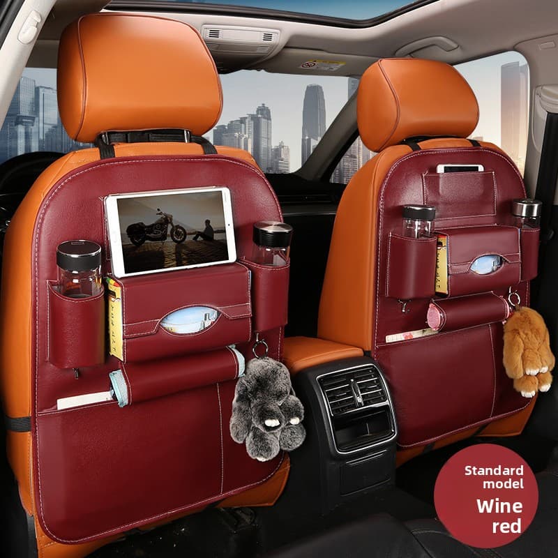 2-PCS Wine red PU Leather Car Back Seat Organizer Kick Mat with Touch Screen