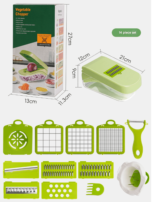 Green Versatile 14-in-1 Vegetable Chopper & Slicer Set - Multi-functional