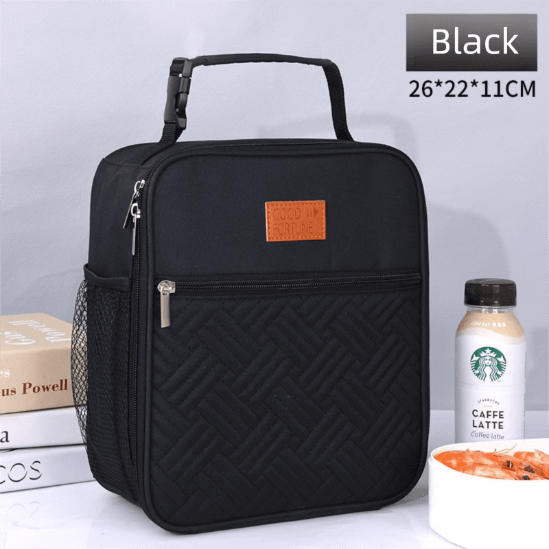 2-Pack Plaid Pattern Insulated Lunch Bag Set (Black & White) - Oxford Cloth