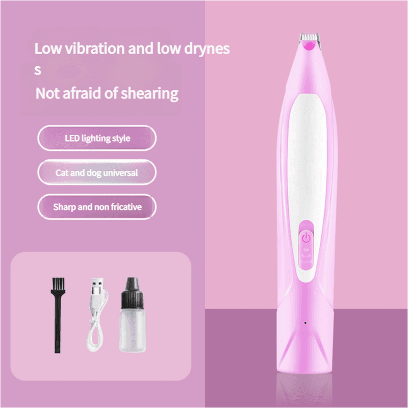 Electric Pet Hair Clipper with Type-C Charging, LED Light - Purple