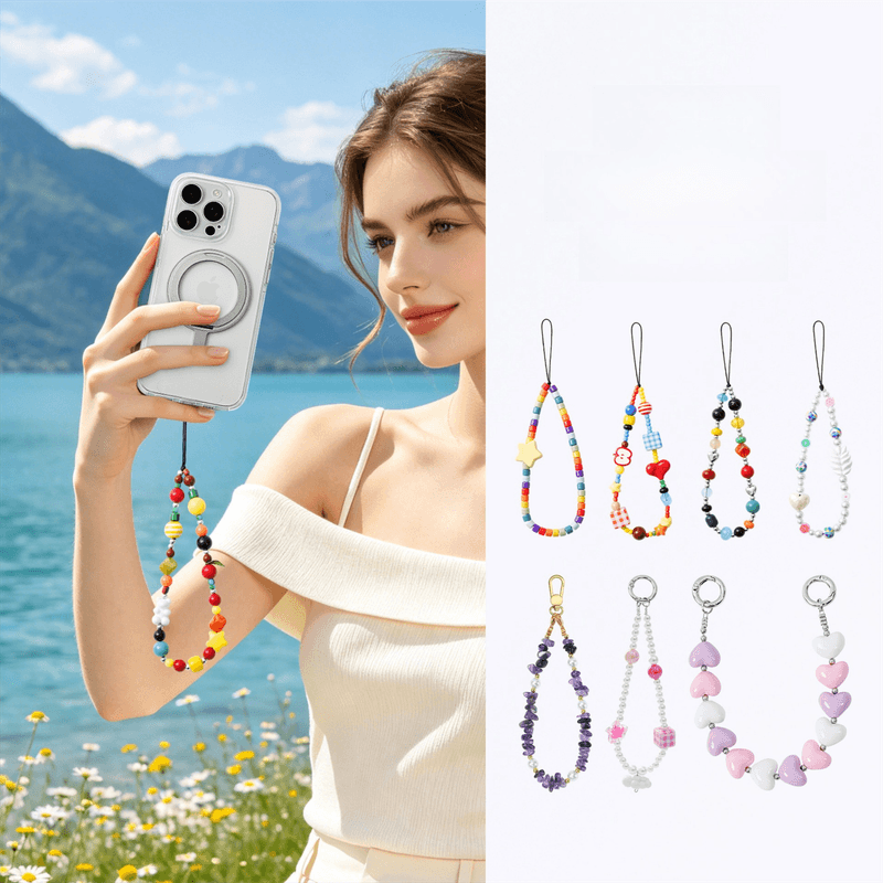 YKA-8 Trendy Double-Clasp Beaded Phone Wrist Strap - Colorful - Yka 8