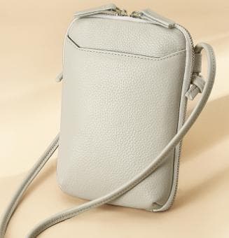 Beige Leather Mini Crossbody Phone Bag - Multi-Pocket Organizer for Women