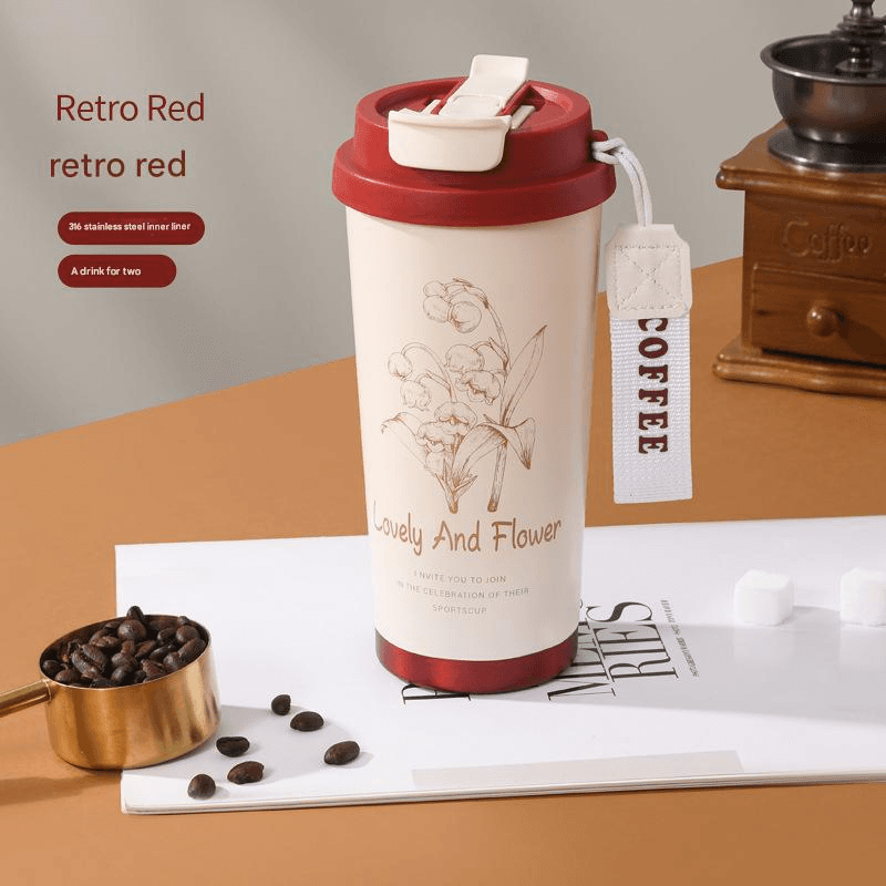 Red 316 Stainless Steel Insulated Coffee Tumbler 500 ml with Dual-Use Lid