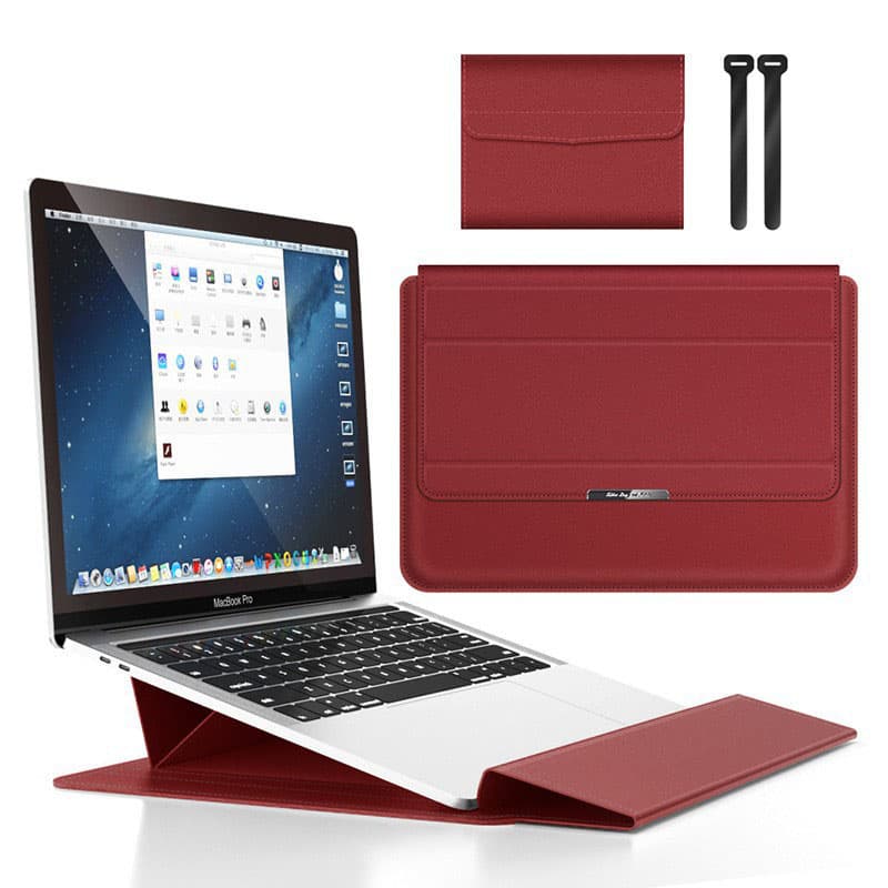 Red 3-in-1 Laptop Sleeve with Built-In Stand & Wrist Rest