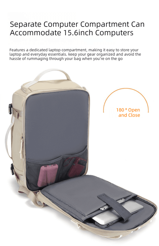 Black & Spacious Backpack - Lightweight, Expandable Travel - 31×20×43 cm